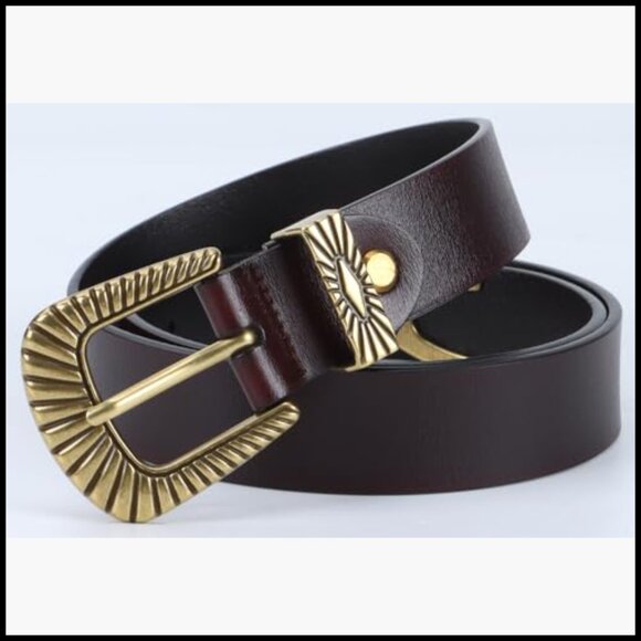 Leather Western Belt with Gold Silver Buckle for Women main image 5